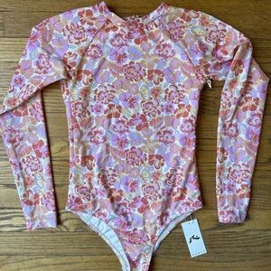 NEW Rusty Long Sleeve Swimsuit One Piece Surf Pink Floral Size XS NWT